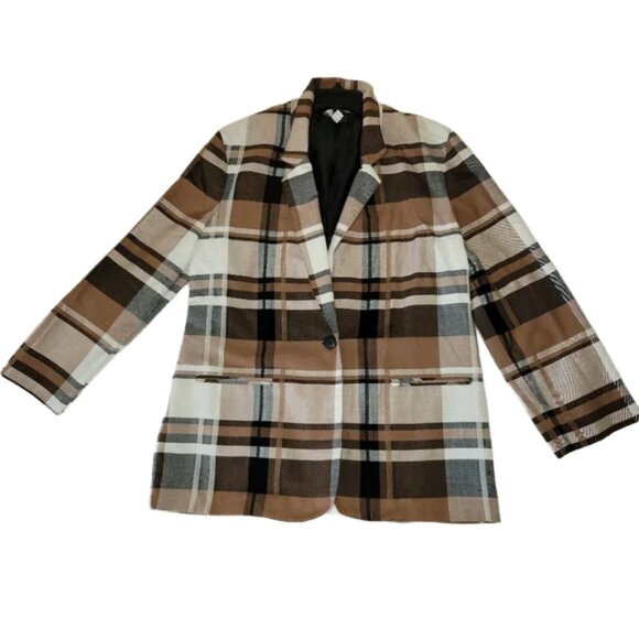 Vintage Requirements Brown & White Plaid Oversize Lightweight Jacket Size 12 - Picture 1 of 13